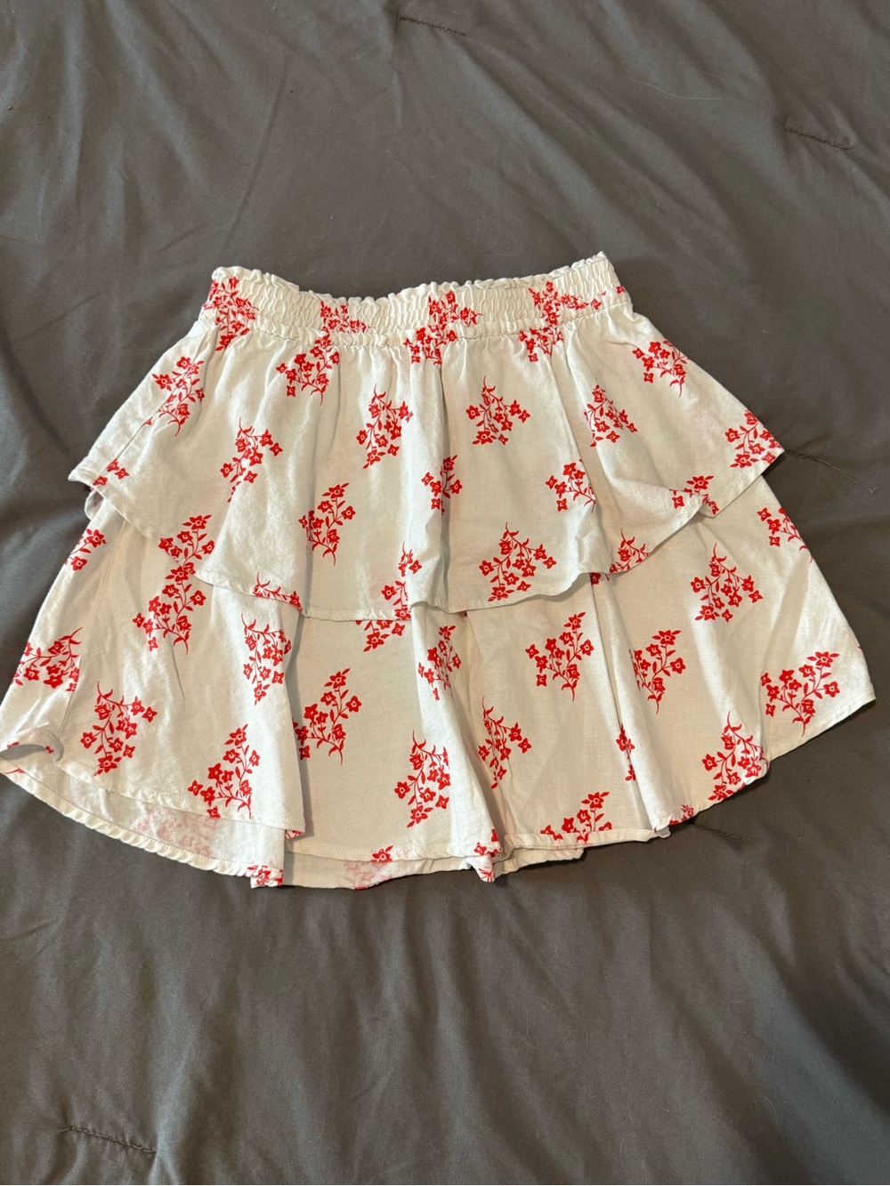 H&M Tiered White Skirt with Red Floral Print